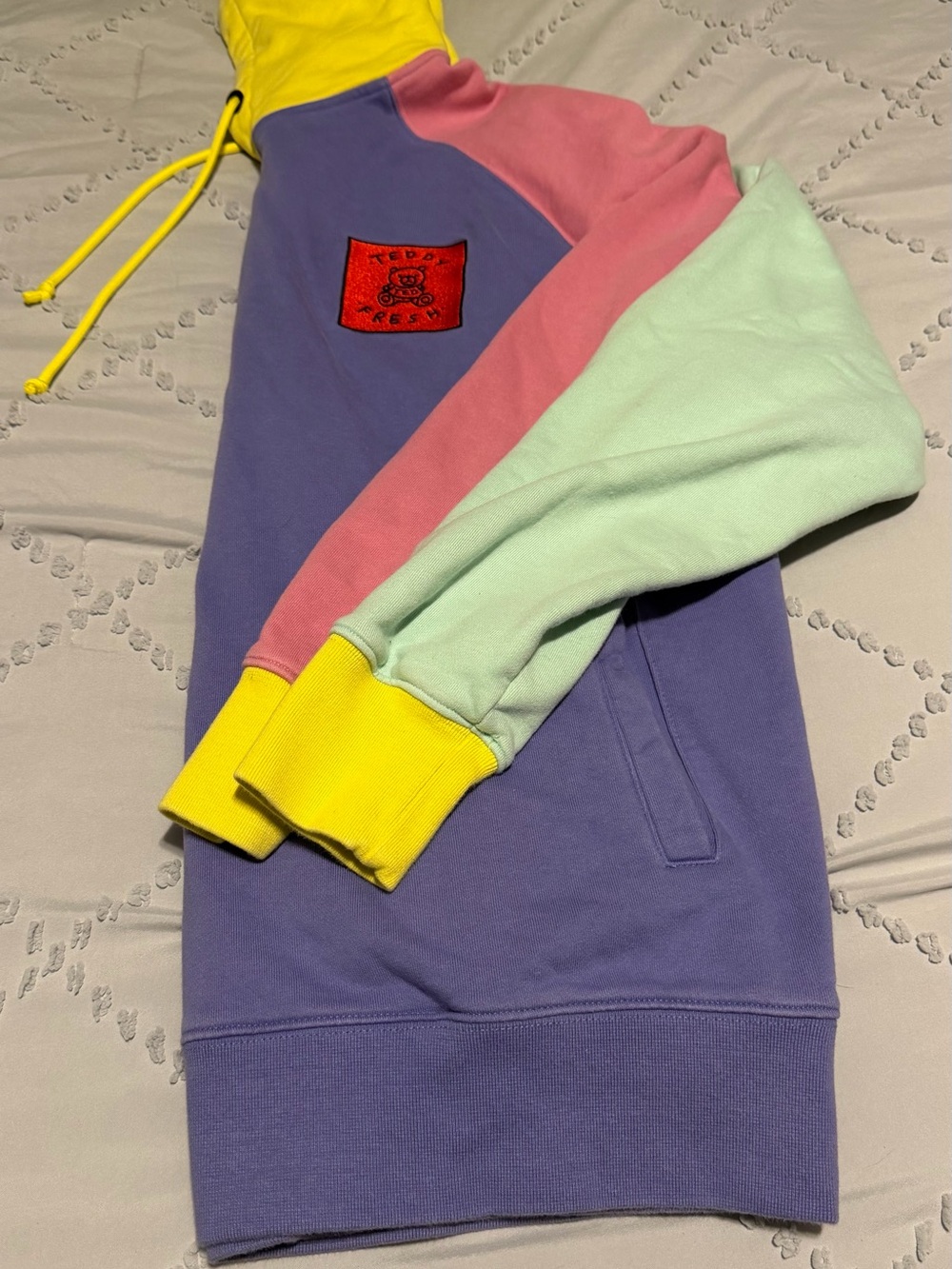 Teddy Fresh OG Pastel Color Block Hoodie Sweatshirt Size Large Unisex